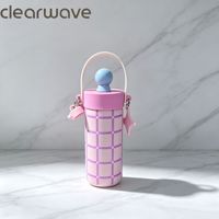 Bouteille d'eau isotherme en acier inoxydable 316 avec motif à pois de dessin animé mignon, poignée et paille, isolation thermique de 6 à 12 heures - pour enfants