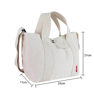 Sac fourre-tout en toile de coton de taille moyenne avec fermeture à bouton, poignée longue, sac de shopping pour usage quotidien - Product Image 2