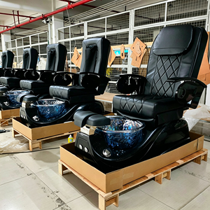 Fauteuil de pédicure spa en cuir PU noir, inclinable électriquement, avec massage des pieds, station de pédicure pour salon de manucure avec bol en verre - Product Image 5