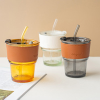 Gobelet en verre réutilisable de qualité supérieure de 350 ml avec couvercle anti-fuite et paille en acier inoxydable pour boissons froides