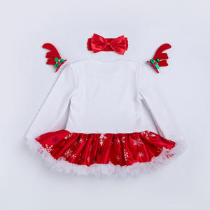 Ensemble <span class=keywords><strong>robe</strong></span> courte + bandeau en coton à manches longues de haute qualité tendance pour bébé fille, tenue de Noël pour mon premier Noël - Product Image 4