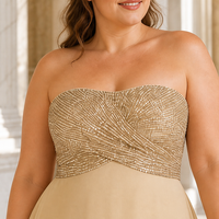 Robe de soirée élégante en mousseline de soie à sequins, bustier, taille empire, coupe trapèze, grande taille, vente en gros