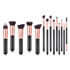 Brocha de maquillaje personalizada vegana <span class=keywords><strong>Kabuki</strong></span>, juego de brochas de maquillaje de etiqueta privada con pelo sintético, venta al por mayor, 14 uds, negro y plateado, alta - Product Image 1