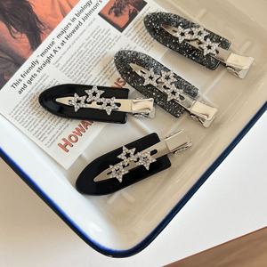 Korean <b>Sweet</b> Handmade Plastic Hair Accessories Girls European Acrylic Acetate Hairpin Duckbill Clip Diamond Star Creaseless Hair - Product Image 4