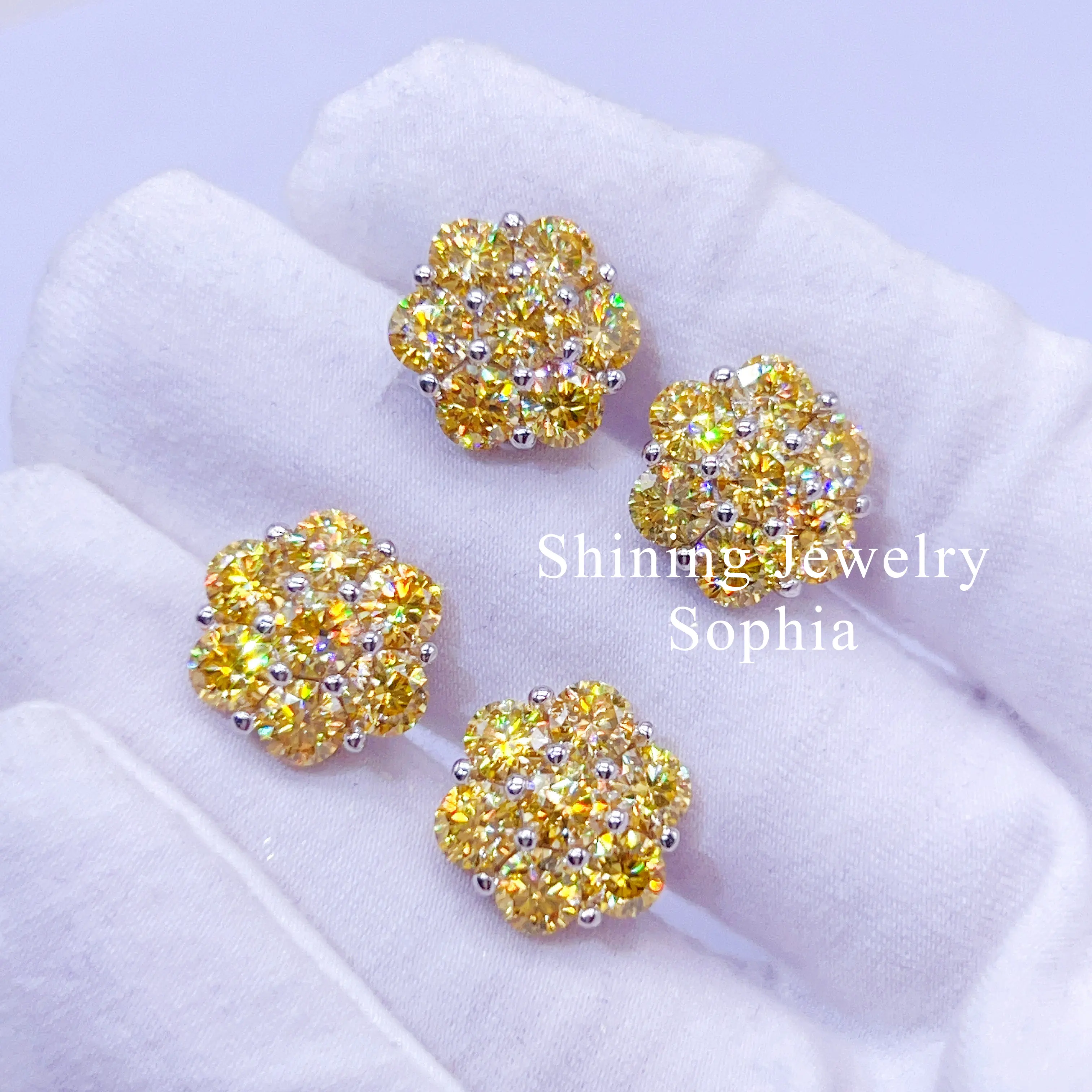 Hip hop men jewelry S925 Sterling Silver Gold Plated Micro Pave yellow colored moissanite stud earring