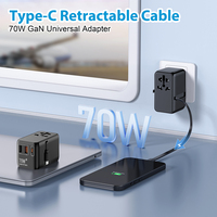 Worldplug 70W GaN chargeur rapide universel C câble de charge adaptateur de prise de voyage international pour téléphone portable 20W pour voyage