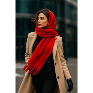 Écharpe à franges rouges, châle et vêtement à structure ample, idéal pour les journées froides Sal1296 - sal1296-Red - Product Image 1