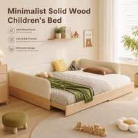 KUKU Massivholz Kinderbett Schlafsofa mit Weich Gepolstertem Schutzgeländer Modernes Minimalistisches Einzelbett für Kinder Nordisches Möbelstück