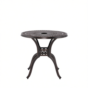 Mesa de comedor redonda de aluminio fundido de 31.5 pulgadas con orificio para sombrilla para uso en exteriores - Product Image 1