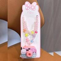 Collier de projection en plastique écologique pour enfants, bijoux perlés, pendentif caméra dessin animé mignon, jouet lumineux pour petites filles