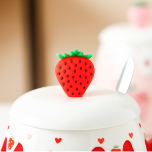 Taza de Cerámica con Tapa, Estilo INS, 460 ml, Linda Taza de Fresa, Taza de Café Personalizada, Tazas de Té Reutilizables - Product Image 6