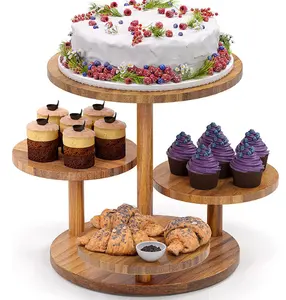 Pâtisserie en bois support de rehaussement rond gâteau plateau à plusieurs niveaux, supports à Dessert pour mariage thé fête anniversaire vacances Dessert affichage