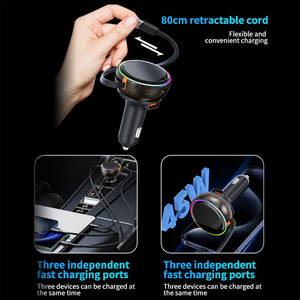 Cargador de Coche Doble ABS con Luces de Colores, Carga Rápida, 3 en 1, Cable Retráctil de 80CM, 45W, Compatible con Todos los Vehículos, Encendedor de Cigarrillos - Product Image 3