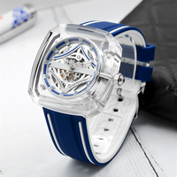 BEWELL Fashion Beliebtes Geschenk Hochwertiges Glas gehäuse Top Silikon armband Aushöhlen Man Wrist Automatic Watch