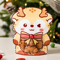 Sac à bonbons pour fête de Noël, recyclable, épaissi, à fond plat, avec poignée longue, motif sapin de Noël, fermeture éclair