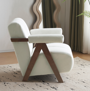 Fauteuil moderne en velours pour salon et chambre d'hôtel, en tissu laine d'agneau, avec accoudoir individuel de relaxation - Product Image 6