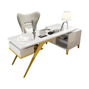 Foshan baru perabotan Modern mewah ringan gaya Nordik meja komputer berlapis emas untuk penggunaan kantor rumah sekolah makan