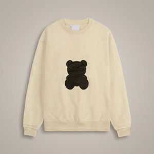 เสื้อสเวตเชิ้ตคอกลมผู้ชาย สีเบจ พร้อมโลโก้หมีการ์ตูนสีดำ เสื้อถักลำลอง - Product Image 3
