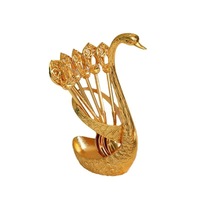 Porte-couverts en forme de cygne doré avec ensemble de fourchettes à dessert - Organisateur de couverts en métal orné pour la décoration de gâteaux aux fruits et de table