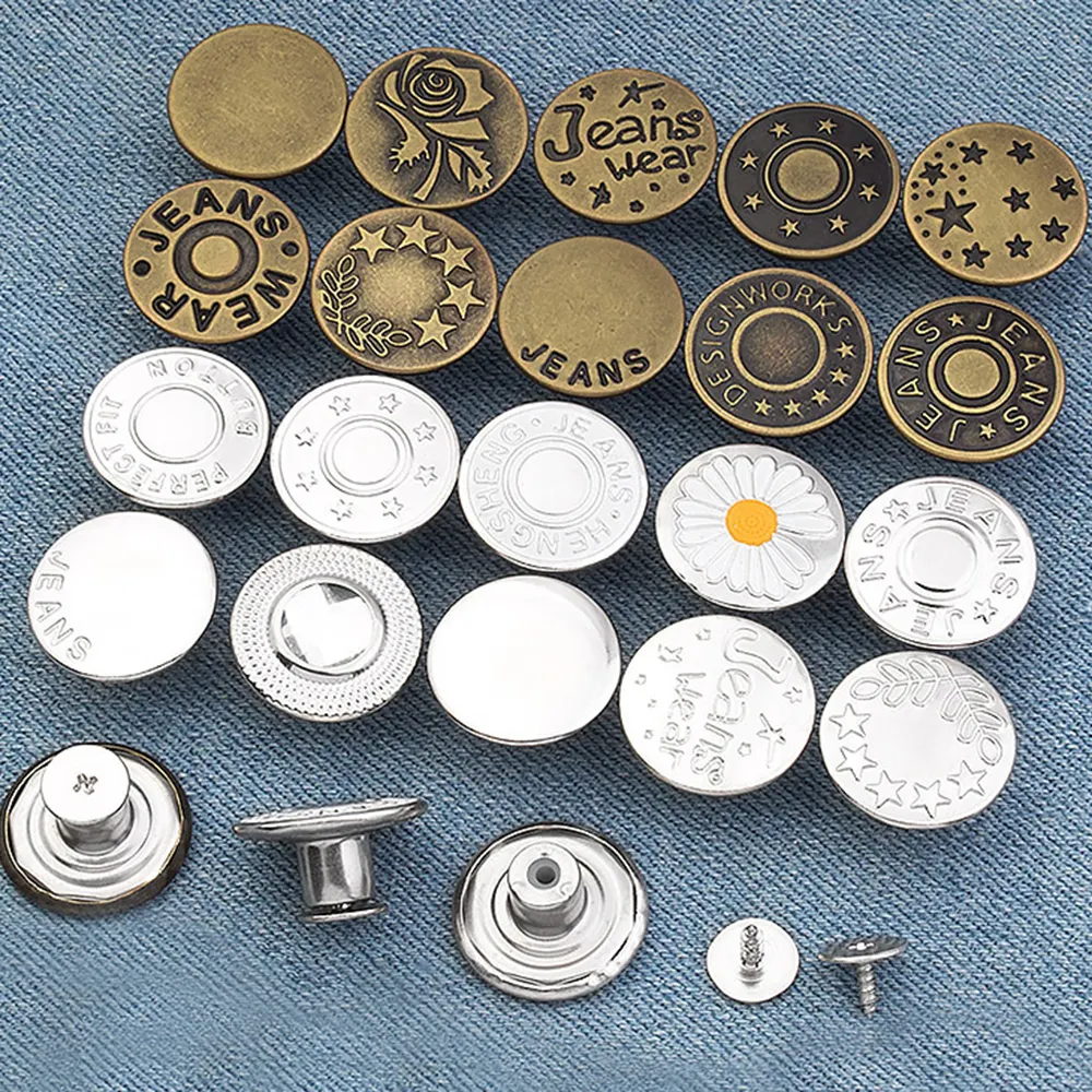 2022 botões removíveis de liga de metal para unhas 17mm, botões substituíveis de luxo, dourado e prateado, botão de pino, haste extravagante