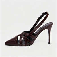 Élégantes Sandales à Talons Aiguilles Bordeaux Vernies pour Femme, Bout Pointu, Bride Croisée, Fermeture Cheville, Idéales Soirées, Vente en Gros