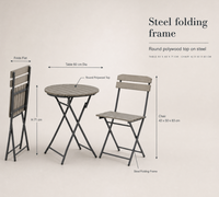 Table ronde compacte pour balcon et toit, ensemble de conversation d'extérieur avec plateau à lattes, léger, idéal pour petit appartement et maison urbaine
