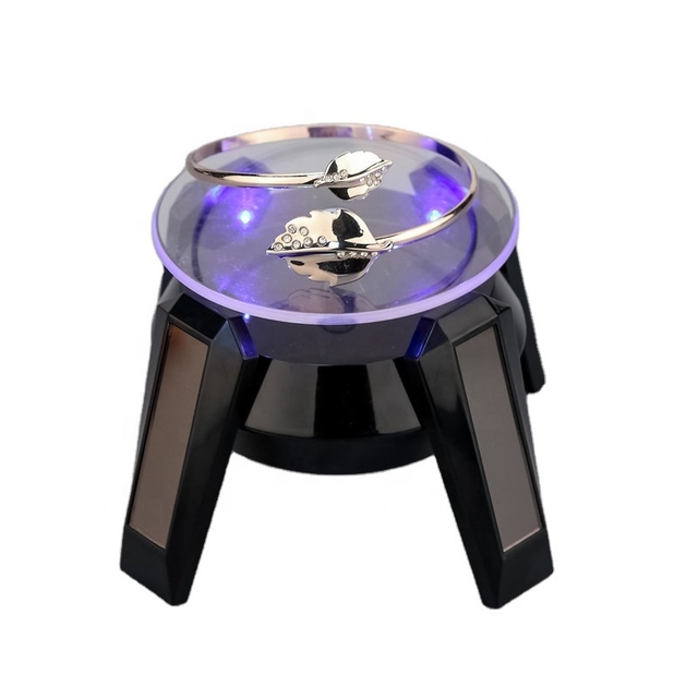 Creative Solar Showcase Round Turntable LED 360 Rotating Display Stand for Jewelry Watch
