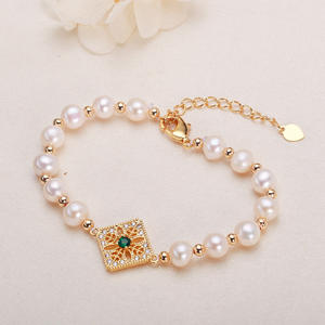 Pulsera de Moda con Perlas de Agua Dulce de 6 mm con Incrustaciones de Microcirconitas Inyectadas en Oro de 14K, Estilo Bosque Retro Francés, Regalo para Mejor Amiga - Product Image 4