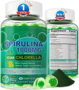 Gomas Orgânicas <span class=keywords><strong>Spirulina</strong></span> e <span class=keywords><strong>Chlorella</strong></span> com Multivitaminas Probióticos e Minerais para Imunidade Detox e Saúde Ocular Dual Gummy - Product Image 1