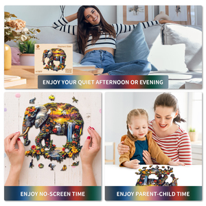 Jeu de puzzle en bois éducatif unique en forme d'éléphant irrégulier, 3 tailles S/M/L, pièces en forme d'animaux, puzzle jungle cascade pour adultes - Product Image 5