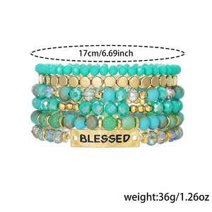 Fashion Beaded <b>Bracelet</b> Set 6Pc Multi Layer <b>Crystal</b> Bohemian Style Unisex Gift Jewelry - Product Image 4