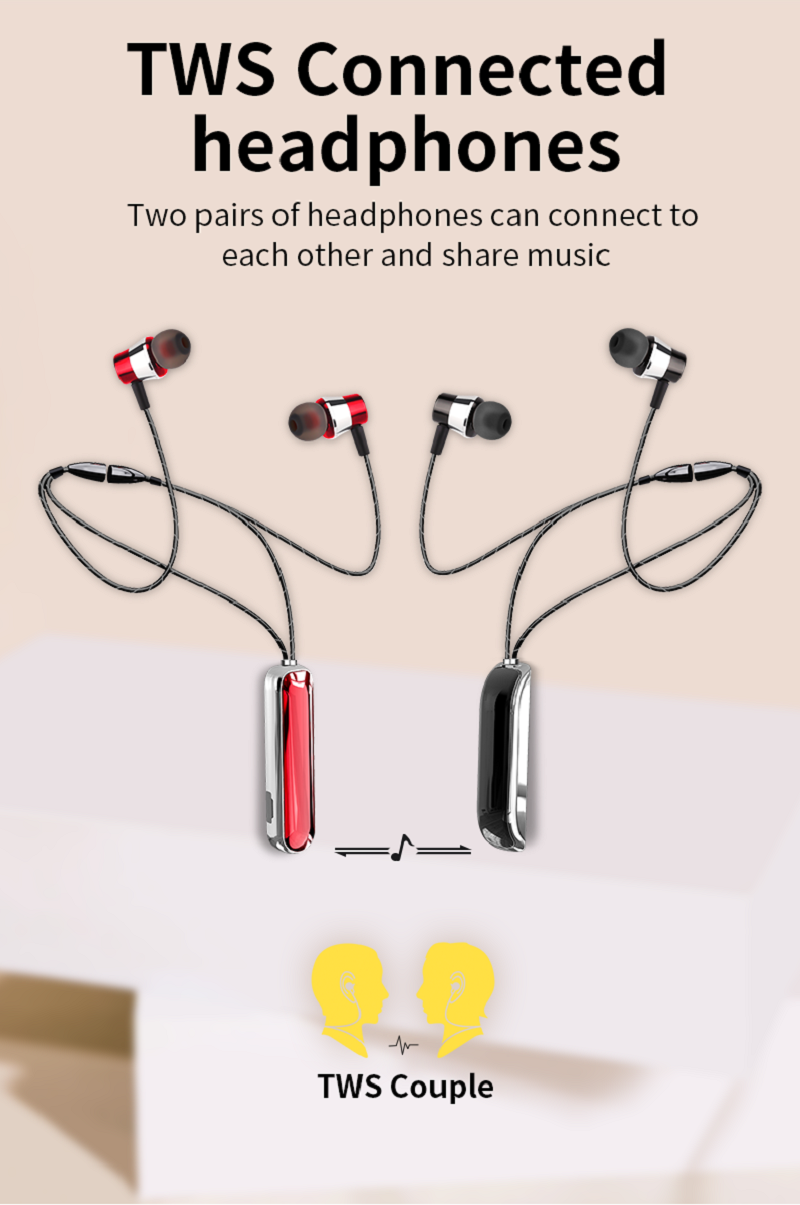 Pendant Bluetooth Earphone Neckband Wireless Headset Surround Sound Stereo with Mic Selfie Earbud TWS Fashion Couple Earpiece