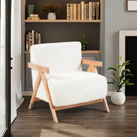 Fauteuil simple nordique en bois massif avec accoudoirs et dossier, en coton-lin doux, pour gîte, hôtel, salon, chaise d'appoint compressée