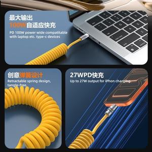 Câble <span class=keywords><strong>de</strong></span> <span class=keywords><strong>données</strong></span> PD100W Type C vers Type C, câble <span class=keywords><strong>de</strong></span> charge rapide à ressort, extensible, anti-emmêlement, pour iPhone, tablette, ordinateur portable, voiture - Product Image 4