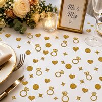 Confettis de mariage - Cœurs dorés scintillants, bague de fiançailles, étoiles et points pour la décoration de table lors de fiançailles et de douches nuptiales
