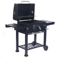 Panier Barbecue au charbon de bois Barbecue en acier robuste avec deux tables d'appoint pour l'extérieur, le patio et les fêtes.
