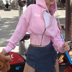 F240681 Vestuário Fabricantes Custom Candy Cor Feminina Rosa com capuz Zippered Crop <span class=keywords><strong>Cardigan</strong></span> Street Style Cropped <span class=keywords><strong>Hoodie</strong></span> <span class=keywords><strong>Jacket</strong></span> - Product Image 2