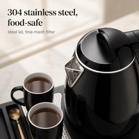 Bouilloire électrique sans fil avec plateau 1,2 L 1350 W, base dissimulée en acier inoxydable 304, plateau ABS noir mat, arrêt automatique