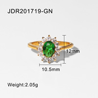 Bague en acier inoxydable à Double couche de Zircon épais, bord plaqué or 18 carats, bague en Zircon de couleur ovale, bijoux pour femmes