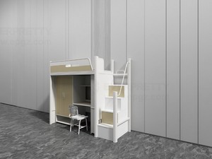 Mobilier scolaire moderne Lit simple en métal, fer, cadre de lit mezzanine avec chaise de bureau, armoire et escalier de rangement pour étudiant - Product Image 3