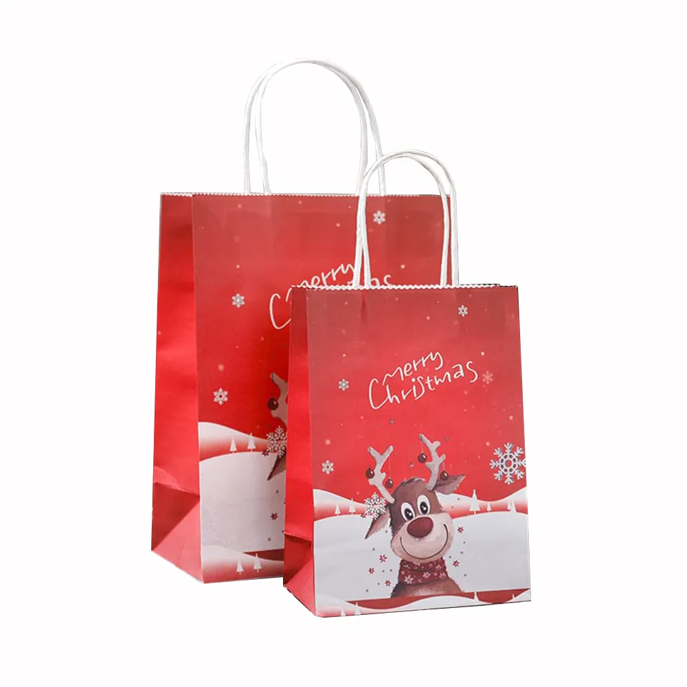 Custom Priting Kids Xmas Large Mini Party Candy Apples Packing Bags Sets Christmas Shopping Kraft Paper Gift Bag For Parties