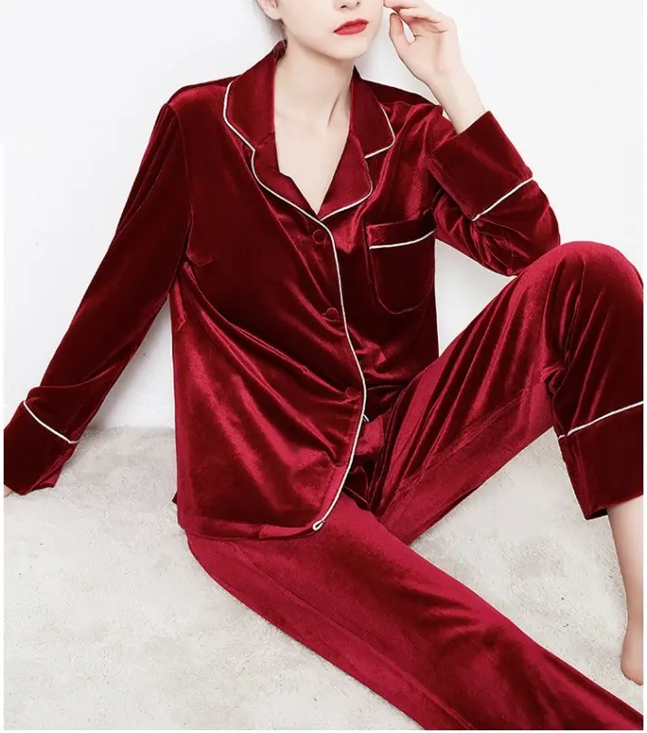 Paar Liebhaber Frauen Korea Luxus Samt Tow Pieces Lounge Nachtwäsche Sets Valentinstag Velour Pyjamas Sets