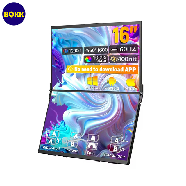 Custom 16inch 2.5K Double Screen Display Laptop IPS Folding Stacked Dual Portable Monitor