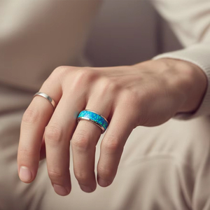 Anillo de Carburo de Tungsteno Plateado de 8mm con Incrustaciones de Ópalo de Fuego Azul Natural, Moderno, <span class=keywords><strong>para</strong></span> Parejas, Regalo de <span class=keywords><strong>Boda</strong></span>, Compromiso o Fiesta - Product Image 6