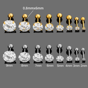 YW thép không gỉ 2mm đến 9mm rõ ràng Vòng Cubic Zirconia sụn Bông tai <span class=keywords><strong>tragus</strong></span> tai móng tay piercing đồ trang sức - Product Image 2