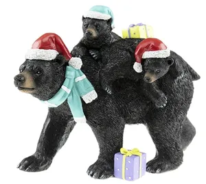 Resin Christmas Black bear family statue home Christmas ornament