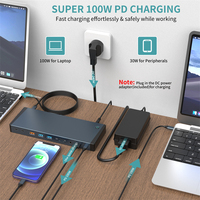 Docking Station USB3.0 Tipe C Hub 18-in-1 dengan Dual 8K DP, SD, TF, DC, USB-C 3.1 10GB PD 100W, VGA, RJ45, dan Adaptor Audio 3.5mm