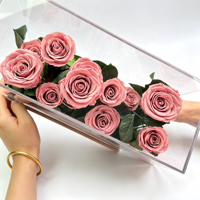 Roses éternelles en gros dans une boîte acrylique – Arrangement fait main directement de l'usine du Yunnan – Rose éternelle à vue claire – Fête des Mères