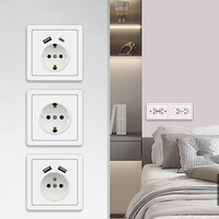 Prise de courant murale double USB standard de l'UE Prise électrique 220V Type-C Port de charge USB Panneau d'interrupteur mural français 2