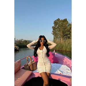 Robe de soirée longue en tulle blanc à manches longues, taille XL, design en forme de A, décoration en sequins, broderie empire, pour soirée - Product Image 3